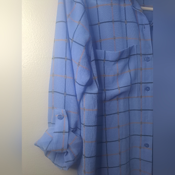 Michael Kors Blue Chain Linked Gold Collared Shirt Button down Blouse Size XS - Picture 2 of 9